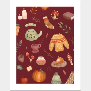 Autumn Fall Season Cozy Pattern Posters and Art